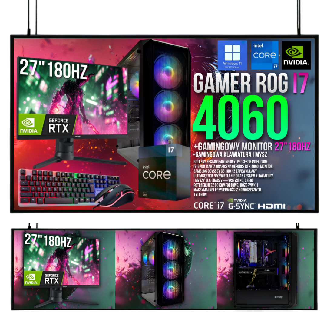 ZESTAW GAMINGOWY I7 32GB RTX 4060 8GB +MONITOR 27 165Hz 1ms WIN 11